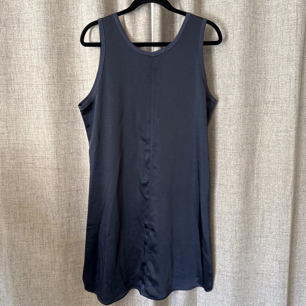 Melissa Nepton Slip Satin Dress 100% Viscose Navy Minimalist - Picture 3 of 9